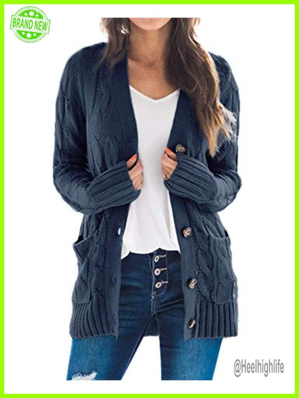 Cable Knit Button Down Cardigan Long Sleeve Open Front Knitwear Sweater Coat